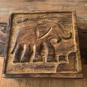 Wood carved elephant box